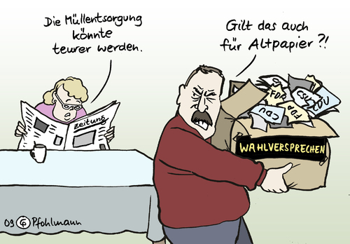 Cartoon: Altpapier (medium) by Pfohlmann tagged müllgebühren,koalition,koalitionsverhandlungen,schwarz,gelb,union,fdp,cdu,csu,wahlversprechen,müll,abfall,altpapier,müllgebühren,koalition,koalitionsverhandlungen,schwarz,gelb,union,fdp,cdu,csu,wahlversprechen,müll,abfall,altpapier