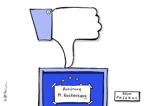 Cartoon: Anhörung Dislike (medium) by Pfohlmann tagged karikatur,cartoon,color,farbe,2018,deutschland,eu,europa,global,facebook,zuckerberg,europaparlament,anhörung,daumen,like,dislike,blamage,fragen,antworten,internet,datenschutz,datenskandal,cambridge,analytica,befragung,karikatur,cartoon,color,farbe,2018,deutschland,eu,europa,global,facebook,zuckerberg,europaparlament,anhörung,daumen,like,dislike,blamage,fragen,antworten,internet,datenschutz,datenskandal,cambridge,analytica,befragung