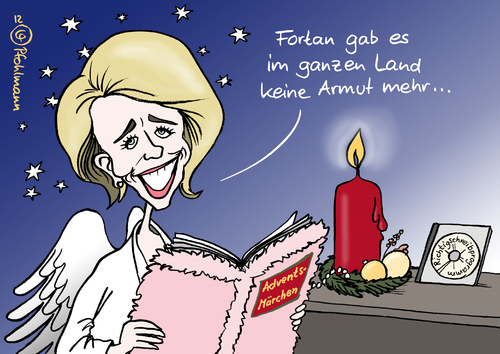 Cartoon: Armutsmärchen (medium) by Pfohlmann tagged karikatur,cartoon,color,farbe,2012,deutschland,armutsbericht,veränderung,von,der,leyen,arbeitsministerin,arbeitsministerium,kürzung,verfälschung,fälschung,zensur,darstellung,überarbeitung,regierung,koalition,schwarz,gelb,märchen,beschönigung,advent,rechtschreibprogramm,weihnachten,engel,karikatur,cartoon,color,farbe,2012,deutschland,armutsbericht,veränderung,von,der,leyen,arbeitsministerin,arbeitsministerium,kürzung,verfälschung,fälschung,zensur,darstellung,überarbeitung,regierung,koalition,schwarz,gelb,märchen,beschönigung,advent,rechtschreibprogramm,weihnachten,engel