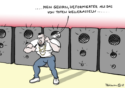 Cartoon: Asselhirn (medium) by Pfohlmann tagged karikatur,cartoon,color,farbe,2018,deutschland,echo,preis,preisverleihung,musik,kollegah,rap,rapper,holocaust,antisemitismus,mein,körper,gehirn,definierter,deformierter,als,auschwitz,kz,insassen,kellerasseln,text,liedtext,antisemitisch,frauenfeindlich,rassistisch,rassismus,frauenfeindlichkeit,rückgabe,musiker,preise,proteste,karikatur,cartoon,color,farbe,2018,deutschland,echo,preis,preisverleihung,musik,kollegah,rap,rapper,holocaust,antisemitismus,mein,körper,gehirn,definierter,deformierter,als,auschwitz,kz,insassen,kellerasseln,text,liedtext,antisemitisch,frauenfeindlich,rassistisch,rassismus,frauenfeindlichkeit,rückgabe,musiker,preise,proteste