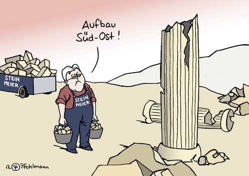 Cartoon: Aufbau Süd-Ost (medium) by Pfohlmann tagged karikatur,color,farbe,2012,griechenland,steinmeier,spd,aufbau,aufbauhilfe,südost,sparpaket,hilfe,hilfsprogramm,eu,europa,sparen,sparprogramm,reformen,maßnahmen,kredite,schulden,schuldenkrise,insolvenz,pleite,zahlungsunfähigkeit,griechenland,steinmeier,2012,spd,aufbau,aufbauhilfe,südost,sparpaket,hilfsprogramm