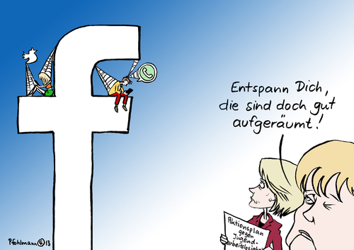 Cartoon: aufgeräumte Jugend (medium) by Pfohlmann tagged karikatur,cartoon,color,farbe,2013,deutschland,merkel,bundeskanzlerin,jugendarbeitslosigkeit,europa,von,der,leyen,arbeitsminister,arbeitsministerin,jugend,jugendliche,facebook,soziale,netzwerke,twitter,internet,whatsapp,handy,online,aufgeräumt,beschäftigt,arbeitslos,krise,gipfel,eu,karikatur,cartoon,color,farbe,2013,deutschland,merkel,bundeskanzlerin,jugendarbeitslosigkeit,europa,von,der,leyen,arbeitsminister,arbeitsministerin,jugend,jugendliche,facebook,soziale,netzwerke,twitter,internet,whatsapp,handy,online,aufgeräumt,beschäftigt,arbeitslos,krise,gipfel,eu