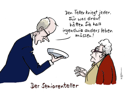 Cartoon: Basis-Seniorenteller (medium) by Pfohlmann tagged rente,merz,bundeskanzler,altersvorsorge,basis,seniorenteller,alter,lebenslauf,vita,vergangenheit,lebenshaltungskosten,ruhestand,rentenkasse,rentenversicherung,staatlich,privat,rente,merz,bundeskanzler,altersvorsorge,basis,seniorenteller,alter,lebenslauf,vita,vergangenheit,lebenshaltungskosten,ruhestand,rentenkasse,rentenversicherung,staatlich,privat