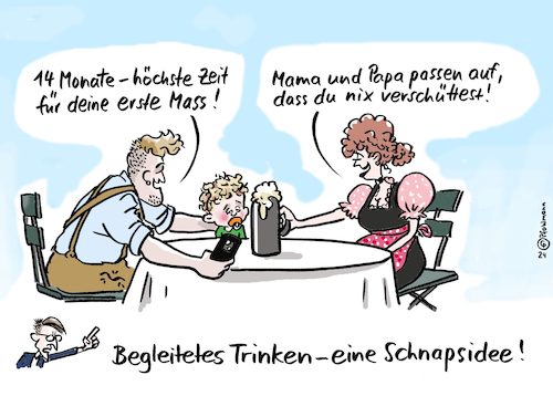 Cartoon: Begleitetes Trinken (medium) by Pfohlmann tagged trinken,alkohol,kinder,jugendliche,jugendschutz,bier,bayern,alkoholsucht,eltern,erziehung,verantwortung,familie,gesundheitsminister,lauterbach,verbot,biergarten,gastronomie,aufsicht,vorbild,mass,trinken,alkohol,kinder,jugendliche,jugendschutz,bier,bayern,alkoholsucht,eltern,erziehung,verantwortung,familie,gesundheitsminister,lauterbach,verbot,biergarten,gastronomie,aufsicht,vorbild,mass