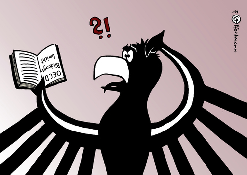 Cartoon: Bildungsbericht (medium) by Pfohlmann tagged karikatur,color,farbe,2011,deutschland,bildung,bildungsbericht,oecd,studie,untersuchung,reform,reformen,bildungsreform,bildungsausgaben,adler,bundesadler,lesen,buch,doof,dumm,bildungssystem,schulsystem,qualifiziert,hochqualifiziert,akademiker,schule,schulabschluss,uni,universität,absolventen,hochschule,hochschulabsolventen,2011,deutschland,bildung,bildungsbericht,studie,oecd,untersuchung,reform,reformen,bildungsausgaben,adler,bundesadler,lesen,bildungsreform