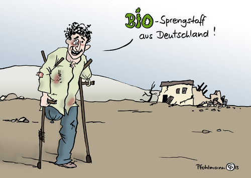 Cartoon: Biosprengstoff (medium) by Pfohlmann tagged karikatur,cartoon,color,farbe,2013,deutschland,usa,forschungsaufträge,aufträge,universität,hochschulen,militär,verteidigungsministerium,auftraggeber,waffen,sprengstoff,biosprengstoff,biologisch,ökologisch,abbaubar,forschungsauftrag,forschung,wissenschaft,institut,helfer,krieg,unterstützung,karikatur,cartoon,color,farbe,2013,deutschland,usa,forschungsaufträge,aufträge,universität,hochschulen,militär,verteidigungsministerium,auftraggeber,waffen,sprengstoff,biosprengstoff,biologisch,ökologisch,abbaubar,forschungsauftrag,forschung,wissenschaft,institut,helfer,krieg,unterstützung