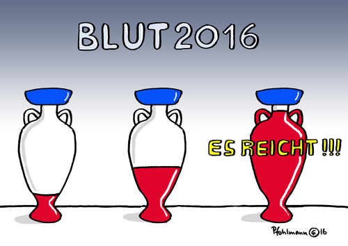 Cartoon: Bleu Blanc Blut (medium) by Pfohlmann tagged karikatur,cartoon,2016,color,farbe,frankreich,em,europameisterschaft,euro,blut,pokal,bleu,blanc,rouge,nationalfarben,logo,hooligan,ausschreitungen,gewalt,fußball,fans,uefa,saktionen,hooligans,karikatur,cartoon,2016,color,farbe,frankreich,em,europameisterschaft,euro,blut,pokal,bleu,blanc,rouge,nationalfarben,logo,hooligan,ausschreitungen,gewalt,fußball,fans,uefa,saktionen,hooligans