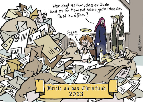 Cartoon: Briefe ans Christkind (medium) by Pfohlmann tagged antisemitismus,juden,jüdisch,nahostkonflikt,briefe,israel,gaza,hamas,terror,krieg,post,weihnachten,christkind,jesus,posts,posten,socialmedia,facebook,tiktok,twitter,hass,hetze,maria,josef,krippe,religion,plattformen,internet,medien,sozialemedien,antisemitismus,juden,jüdisch,nahostkonflikt,briefe,israel,gaza,hamas,terror,krieg,post,weihnachten,christkind,jesus,posts,posten,socialmedia,facebook,tiktok,twitter,hass,hetze,maria,josef,krippe,religion,plattformen,internet,medien,sozialemedien