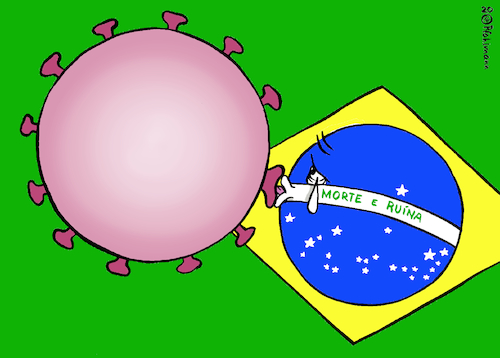 Cartoon: Corona Brasilien (medium) by Pfohlmann tagged 2020,corona,coronavirus,pandemie,brasilien,flagge,tod,tote,bolsonaro,leugnung,kuss,trauer,träne,infektionen,2020,corona,coronavirus,pandemie,brasilien,flagge,tod,tote,bolsonaro,leugnung,kuss,trauer,träne,infektionen