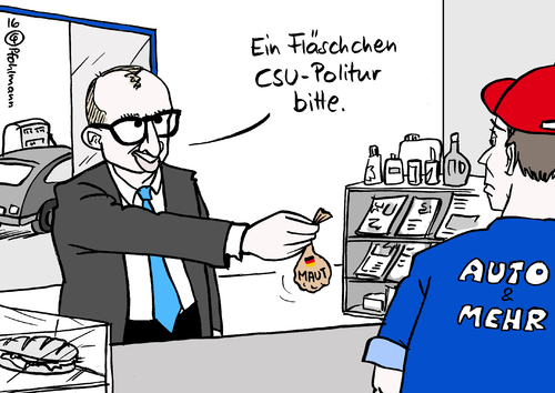 Cartoon: CSU-Politur (medium) by Pfohlmann tagged karikatur,cartoon,2016,color,farbe,deutschland,maut,pkw,dobrindt,verkehrsminister,eu,durchsetzung,einnahmen,politur,csu,wahlversprechen,ausländermaut,tankstelle,autozubehör,bürokratie,karikatur,cartoon,2016,color,farbe,deutschland,maut,pkw,dobrindt,verkehrsminister,eu,durchsetzung,einnahmen,politur,csu,wahlversprechen,ausländermaut,tankstelle,autozubehör,bürokratie