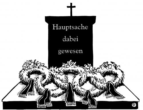 Cartoon: Dabeiseinistalles (medium) by Pfohlmann tagged kriegerdenkmal,bundeswehr,kampfeinsatz,grabstein,,denkmal,tod,sterben,bundeswehr,verteidigung,grabstein,friedhof,soldatenfriedhof,kriegsopfer,opfer,krieg,kampf,einsatz,dabeigewesen,ehre,ruhm,anerkennung,ehrendenkmal,soldaten,vaterland,kämpfen,stolz