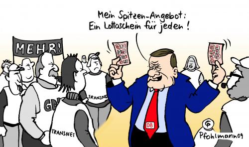 Cartoon: DB-Lottoschein (medium) by Pfohlmann tagged db,tarifverhandlungen,arbeitgeber,arbeitnehmer,tarifkonflikt,streik,bahnstreik,angebot,lotto,lottoschein,jackpot,db,tarifverhandlungen,arbeitgeber,arbeitnehmer,tarifkonflikt,streik,bahnstreik,angebot,lotto,lottoschein,jackpot,deutsche bahn,hartmut mehdorn,gdl,transnet,dgb,verdi,tarif,lohn,gewerkschaften,verhandlungen,deutsche,bahn,hartmut,mehdorn