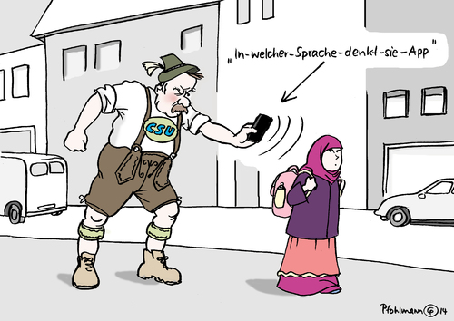 Cartoon: Denksprachen-App (medium) by Pfohlmann tagged karikatur,cartoon,2014,color,farbe,deutschland,csu,ausländer,migranten,migration,sprache,deutsch,daheim,zuhause,sprechen,denken,app,handy,smartphone,kind,mädchen,kontrolle,gedanken,muttersprache,integration,parteitag,vorschlag,karikatur,cartoon,2014,color,farbe,deutschland,csu,ausländer,migranten,migration,sprache,deutsch,daheim,zuhause,sprechen,denken,app,handy,smartphone,kind,mädchen,kontrolle,gedanken,muttersprache,integration,parteitag,vorschlag