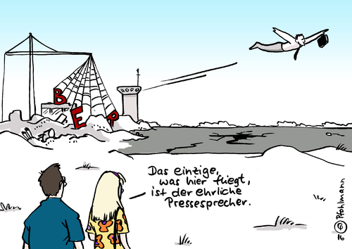 Cartoon: Der Sprecher fliegt (medium) by Pfohlmann tagged karikatur,cartoon,2016,color,deutschland,berlin,ber,flughafen,desaster,presseprecher,fliegen,kündigung,fliegt,ehrlich,offenheit,transparenz,ruine,bauprojekt,milliardengrab,abbou,karikatur,cartoon,2016,color,deutschland,berlin,ber,flughafen,desaster,presseprecher,fliegen,kündigung,fliegt,ehrlich,offenheit,transparenz,ruine,bauprojekt,milliardengrab,abbou