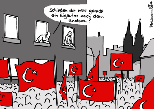 Cartoon: Eigentor-Fans (medium) by Pfohlmann tagged karikatur,cartoon,2016,color,farbe,deutschland,türkei,köln,demo,demonstration,erdogan,anhänger,flaggen,fahnen,eigentor,fußball,eigentore,fans,putsch,säubern,säuberung,säuberungen,türken,präsident,karikatur,cartoon,2016,color,farbe,deutschland,türkei,köln,demo,demonstration,erdogan,anhänger,flaggen,fahnen,eigentor,fußball,eigentore,fans,putsch,säubern,säuberung,säuberungen,türken,präsident