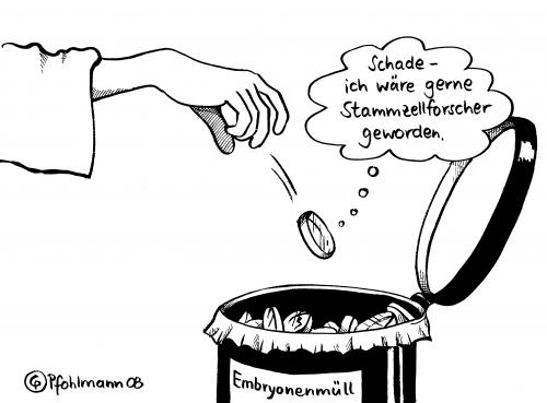 Cartoon: Embryonenmüll (medium) by Pfohlmann tagged stammzellforschung,,stammzellforschung,embryos,fötus,schwangerschaft,stammzellen,zellen,biologie,forschen,wissenschaft,nachwuchs,müll,mülleimer,abfall,entsorgen,forscher,wissenschaftler