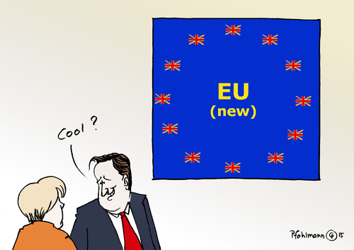 Cartoon: EU new (medium) by Pfohlmann tagged karikatur,cartoon,2015,color,farbe,europa,eu,logo,cameron,reformen,europäische,union,merkel,bundeskanzlerin,referendum,volksabstimmung,mitgliedschaft,verbleib,austritt,sterne,karikatur,cartoon,2015,color,farbe,europa,eu,logo,cameron,reformen,europäische,union,merkel,bundeskanzlerin,referendum,volksabstimmung,mitgliedschaft,verbleib,austritt,sterne