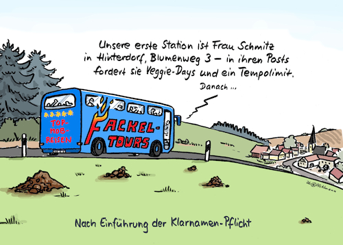 Cartoon: Fackel-Ausflug (medium) by Pfohlmann tagged internet,socialmedia,facebook,tiktok,instagram,plattformen,meinungsfreiheit,anonymität,klarnamenpflicht,identität,posts,posten,debatten,bedrohung,fackeln,reisebus,ausflug,bustour,gewalt,adresse,reallife,hass,hetze,aufmarsch,mob,mobbing,internet,socialmedia,facebook,tiktok,instagram,plattformen,meinungsfreiheit,anonymität,klarnamenpflicht,identität,posts,posten,debatten,bedrohung,fackeln,reisebus,ausflug,bustour,gewalt,adresse,reallife,hass,hetze,aufmarsch,mob,mobbing