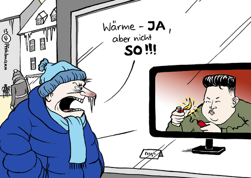 Cartoon: Falsche Wärme (medium) by Pfohlmann tagged karikatur,cartoon,color,farbe,2013,deutschland,wetter,nordkorea,koreakrise,kim,jong,un,drohung,kriegserklärung,kriegszustand,südkorea,zündeln,feuer,wärme,winter,frühling,schnee,eis,kälte,tv,nachrichten,fernsehen,fernseher,bildschirm,schaufenster,passant,bürger,eiszapfen,feuerzeug,dynamit,sprengstoff,krise,spannungen,karikatur,cartoon,color,farbe,2013,deutschland,wetter,nordkorea,koreakrise,kim,jong,un,drohung,kriegserklärung,kriegszustand,südkorea,zündeln,feuer,wärme,winter,frühling,schnee,eis,kälte,tv,nachrichten,fernsehen,fernseher,bildschirm,schaufenster,passant,bürger,eiszapfen,feuerzeug,dynamit,sprengstoff,krise,spannungen