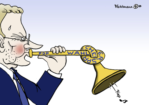 Cartoon: FDP-Vuvuzela (medium) by Pfohlmann tagged deutschland,fdp,westerwelle,vuvuzela,wm,fußball,südafrika,schwarz,gelb,koalition,regierung,wahlversprechen,steuerreform,gesundheitsreform,deutschland,fdp,westerwelle,vuvuzela,wm,fußball,südafrika,koalition,regierung,wahlversprechen
