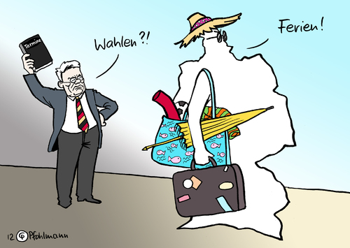 Cartoon: Ferienwahl (medium) by Pfohlmann tagged karikatur,cartoon,color,farbe,2012,deutschland,bundestagswahl,termin,ferien,bundesländer,föderalismus,wahltermin,2013,bundespräsident,terminkalender,kalender,gauck,streit,karikatur,cartoon,color,farbe,2012,deutschland,bundestagswahl,termin,ferien,bundesländer,föderalismus,wahltermin,2013,bundespräsident,terminkalender,kalender,gauck,streit