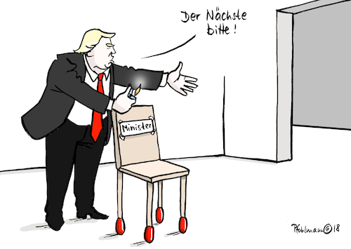 Cartoon: Feuerstuhl (medium) by Pfohlmann tagged karikatur,cartoon,color,farbe,2018,usa,trump,tillerson,entlassung,twitter,minister,stuhl,feuer,feuerzeug,streichholz,fire,feuern,präsident,posten,außenminister,karikatur,cartoon,color,farbe,2018,usa,trump,tillerson,entlassung,twitter,minister,stuhl,feuer,feuerzeug,streichholz,fire,feuern,präsident,posten,außenminister