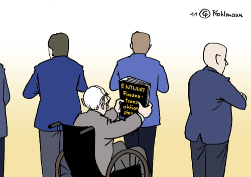 Cartoon: Finanztransaktionssteuer (medium) by Pfohlmann tagged karikatur,color,farbe,2011,schuldenkrise,europa,euro,eu,finanzminister,schäuble,cdu,finanztransaktionssteuer,börse,finanzmärkte,finanzmarkt,spekulation,spekulationsgeschäfte,griechenland,schulden,ablehnung,europa,euro,eu,finanzminister,schäuble,schuldenkrise