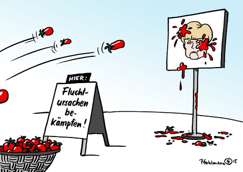 Cartoon: Fluchtursachen bekämpfen (medium) by Pfohlmann tagged karikatur,cartoon,2015,color,farbe,merkel,cdu,csu,union,streit,fluchtursache,fluchtursachen,bekämpfen,bundeskanzlerin,tomaten,angriffe,werfen,wir,schaffen,das,global,welt,flucht,asyl,asylbewerber,flüchtlinge,aufnahme,integration,migration,immigration,karikatur,cartoon,2015,color,farbe,merkel,cdu,csu,union,streit,fluchtursache,fluchtursachen,bekämpfen,bundeskanzlerin,tomaten,angriffe,werfen,wir,schaffen,das,global,welt,flucht,asyl,asylbewerber,flüchtlinge,aufnahme,integration,migration,immigration