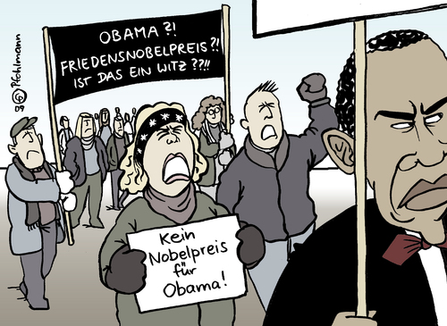 Cartoon: Friedensnobelpreis?! (medium) by Pfohlmann tagged friedensnobelpreis,nobelpreis,oslo,obama,us,präsident,krieg,irak,afghanistan,nobelpreisträger,verleihung,friedensnobelpreis,nobelpreis,oslo,barack obama,krieg,afghanistan,irak,nobelpreisträger,verleihung,barack,obama