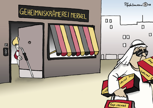 Cartoon: Geheimniskrämerei (medium) by Pfohlmann tagged karikatur,color,farbe,2011,deutschland,rüstungsexporte,waffenexporte,rüstung,waffen,saudi,arabien,merkel,bundeskanzlerin,geheimnis,geheim,geheimniskrämerei,wafffengeschäft,rüstungsgeschäft,deutschland,rüstungsexporte,2011,farbe,waffenexporte,rüstung,bundeskanzlerin,geheimnis,geheim,geheimniskrämerei,saudi arabien,wafffengeschäft,rüstungsgeschäft,saudi,arabien