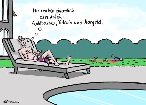 Cartoon: Geldvielfalt (medium) by Pfohlmann tagged artenvielfalt,natur,umwelt,artensterben,reichtum,geld,finanzen,bitcoin,goldbarren,bargeld,kapitalismus,konsum,biodiversität,artenvielfalt,natur,umwelt,artensterben,reichtum,geld,finanzen,bitcoin,goldbarren,bargeld,kapitalismus,konsum,biodiversität