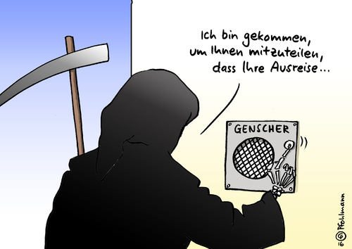 Cartoon: Genscher Ausreise (medium) by Pfohlmann tagged karikatur,cartoon,2016,color,deutschland,genscher,tod,tot,ausreise,sensenmann,gestorben,außenminister,prag,botschaft,flüchtlinge,ddr,balkon,rede,zitat,fdp,karikatur,cartoon,2016,color,deutschland,genscher,tod,tot,ausreise,sensenmann,gestorben,außenminister,prag,botschaft,flüchtlinge,ddr,balkon,rede,zitat,fdp