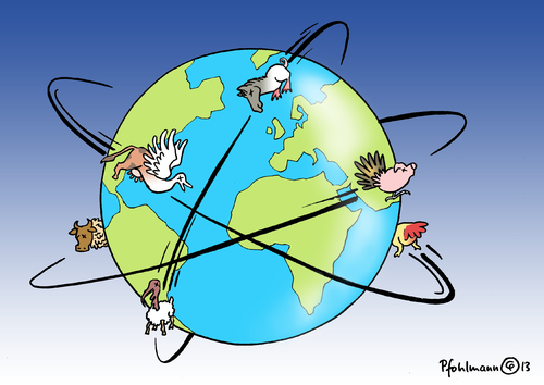 Cartoon: Globaltiere (medium) by Pfohlmann tagged karikatur,cartoon,color,farbe,2013,tiere,mischwesen,welt,erde,globus,global,transport,arbeitsteilung,produktionskette,lieferkette,fleischskandal,pferdefleisch,fleisch,fleischproduktion,lebensmittel,lebensmittelskandal,deklarierung,rindfleisch,fertigprodukte,nahrung,nahrungsmittelindustrie,lebensmittelindustrie,karikatur,cartoon,color,farbe,2013,tiere,mischwesen,welt,erde,globus,global,transport,arbeitsteilung,produktionskette,lieferkette,fleischskandal,pferdefleisch,fleisch,fleischproduktion,lebensmittel,lebensmittelskandal,deklarierung,rindfleisch,fertigprodukte,nahrung,nahrungsmittelindustrie,lebensmittelindustrie