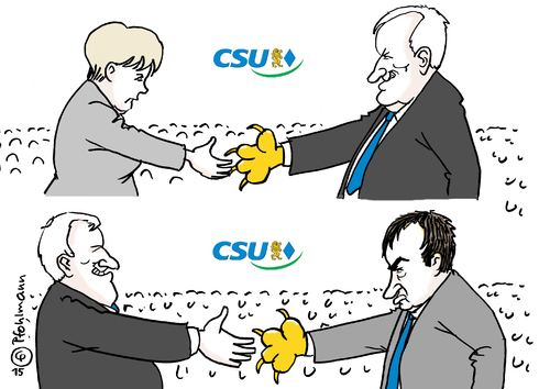 Cartoon: Händeschütteln bei der CSU (medium) by Pfohlmann tagged karikatur,cartoon,2015,color,farbe,deutschland,csu,parteitag,merkel,seehofer,söder,cdu,willkommen,händeschütteln,wiederwahl,finanzminister,rivale,flüchtlingspolitik,asylpolitik,differenzen,bundeskanzlerin,gastrednerin,löwe,krallen,karikatur,cartoon,2015,color,farbe,deutschland,csu,parteitag,merkel,seehofer,söder,cdu,willkommen,händeschütteln,wiederwahl,finanzminister,rivale,flüchtlingspolitik,asylpolitik,differenzen,bundeskanzlerin,gastrednerin,löwe,krallen