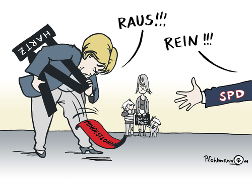 Cartoon: Hartz IV Verhandlungen (medium) by Pfohlmann tagged hartz,iv,verhandlung,verhandlungen,cdu,merkel,bundeskanzlerin,spd,vermittlungsausschuss,mindestlohn,alg,ii,hartz,verhandlung,verhandlungen,angela merkel,bundeskanzlerin,spd,vermittlungsausschuss,mindestlohn,arbeit,job,lohn,gehalt,arbeitslosigkeit,angela,merkel