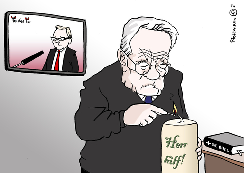 Cartoon: Herr hilf! (medium) by Pfohlmann tagged karikatur,cartoon,2014,color,farbe,deutschland,thüringen,landtagswahl,ministerpräsident,ramelow,linke,linkspartei,gauck,bundespräsident,ddr,sed,pastor,rotrotgrün,koalition,herr,hilf,kerze,bibel,christ,christentum,religion,teufel,tv,fernsehen,verteufeln,karikatur,cartoon,2014,color,farbe,deutschland,thüringen,landtagswahl,ministerpräsident,ramelow,linke,linkspartei,gauck,bundespräsident,ddr,sed,pastor,rotrotgrün,koalition,herr,hilf,kerze,bibel,christ,christentum,religion,teufel,tv,fernsehen,verteufeln