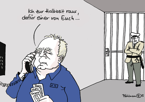 Cartoon: Hoeness Halbzeit (medium) by Pfohlmann tagged karikatur,cartoon,2015,color,farbe,deutschland,dfb,deutscher,fußball,bund,uli,hoeness,halbstrafe,haftstrafe,strafe,auswechseln,theo,zwanziger,wolfgang,niersbach,franz,beckenbauer,aufstellung,mitspieler,gefangener,gefängnis,haft,mannschaft,team,steuerhinterziehung,affäre,fifa,wm,2006,weltmeisterschaft,karikatur,cartoon,2015,color,farbe,deutschland,dfb,deutscher,fußball,bund,uli,hoeness,halbstrafe,haftstrafe,strafe,auswechseln,theo,zwanziger,wolfgang,niersbach,franz,beckenbauer,aufstellung,mitspieler,gefangener,gefängnis,haft,mannschaft,team,steuerhinterziehung,affäre,fifa,wm,2006,weltmeisterschaft