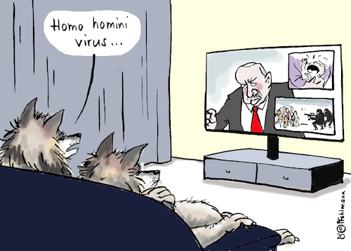 Cartoon: Homo homini (medium) by Pfohlmann tagged 2020,global,welt,mensch,humanität,wolf,homo,homini,lupus,virus,corona,coronavirus,epidemie,pandemie,eu,griechenland,türkei,erdogan,flüchtlinge,abschottung,krise,2020,global,welt,mensch,humanität,wolf,homo,homini,lupus,virus,corona,coronavirus,epidemie,pandemie,eu,griechenland,türkei,erdogan,flüchtlinge,abschottung,krise