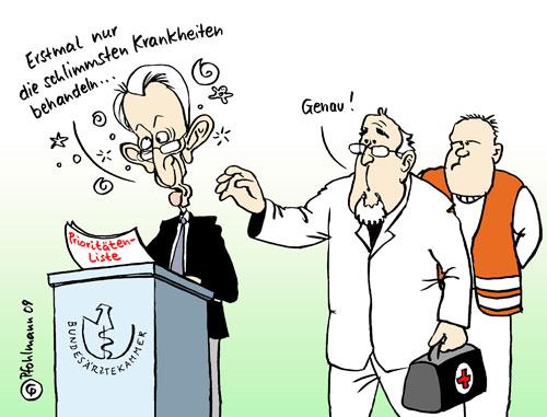 Cartoon: Hoppe Krankheit (medium) by Pfohlmann tagged ärztepräsident,bundesärztekammer,ärztetag,hoppe,krankheiten,gesundheitssystem,gesundheitspolitik,prioritätenliste