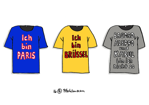 Cartoon: Ich bin (medium) by Pfohlmann tagged karikatur,cartoon,2016,color,brüssel,bombe,tshirt,shirt,ich,bin,paris,bagdad,kabul,aleppo,mitgefühl,solidarität,bombenanschlag,explosion,attentat,anschläge,bombenanschläge,flughafen,ubahn,metro,anschlag,terror,terroranschlag,terrorismus,is,karikatur,cartoon,2016,color,brüssel,bombe,tshirt,shirt,ich,bin,paris,bagdad,kabul,aleppo,mitgefühl,solidarität,bombenanschlag,explosion,attentat,anschläge,bombenanschläge,flughafen,ubahn,metro,anschlag,terror,terroranschlag,terrorismus,is