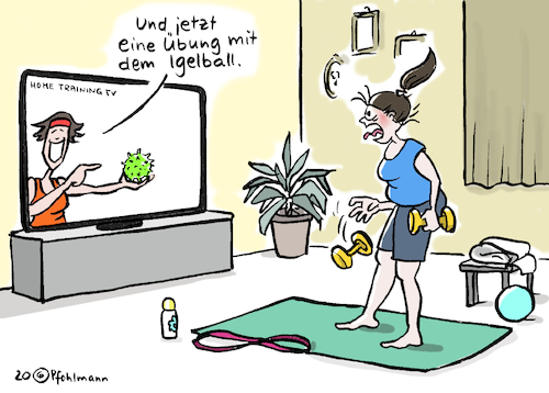 Cartoon: Igelball (medium) by Pfohlmann tagged 2020,global,welt,corona,coronavirus,pandemie,homeoffice,zuhause,ausgangssperre,gymnastik,sport,heimtraining,training,video,tv,igelball,2020,global,welt,corona,coronavirus,pandemie,homeoffice,zuhause,ausgangssperre,gymnastik,sport,heimtraining,training,video,tv,igelball