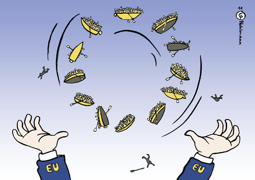 Cartoon: Jonglage (medium) by Pfohlmann tagged eu,europa,flüchtlinge,flüchtling,flüchtlingspolitik,lampedusa,italien,libyen,tunesien,asyl,wirtschaftsflüchtlinge,bootsflüchtlinge,boot,boote,eu,europa,flüchtlinge,flüchtling,flüchtlingspolitik,lampedusa,italien,libyen,tunesien,asyl,bootsflüchtlinge