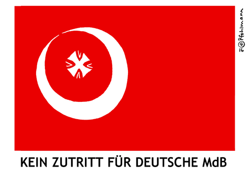 Cartoon: Kein Zutritt (medium) by Pfohlmann tagged karikatur,cartoon,2016,color,deutschland,türkei,bundeswehr,truppenbesuch,stützpunkt,mdb,einreiseverbot,flagge,fahne,halbmond,logo,abgeordnete,verbot,erdogan,incirlik,parlamentarier,armenienresolution,karikatur,cartoon,2016,color,deutschland,türkei,bundeswehr,truppenbesuch,stützpunkt,mdb,einreiseverbot,flagge,fahne,halbmond,logo,abgeordnete,verbot,erdogan,incirlik,parlamentarier,armenienresolution