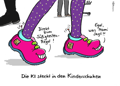 Cartoon: KI-Kinderschuhe (medium) by Pfohlmann tagged ki,ai,künstlicheintelligenz,technologie,überwachung,manipulation,kinderschuhe,konsum,kinder,familie,einkaufen,supermarkt,süßigkeiten,fremdbestimmung,ki,ai,künstlicheintelligenz,technologie,überwachung,manipulation,kinderschuhe,konsum,kinder,familie,einkaufen,supermarkt,süßigkeiten,fremdbestimmung