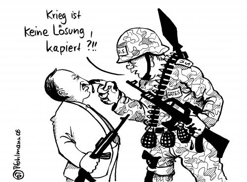 Cartoon: Krieg keine Lösung (medium) by Pfohlmann tagged krieg,usa,türkei,pkk,irak,,arbeiter,arbeiterpartei,kurdistan,türkei,irak,krieg,soldat,usa,amerika,waffen,lösung,konflikt,bekämpfen,kapieren,bekriegen,gewalt,bedrohen