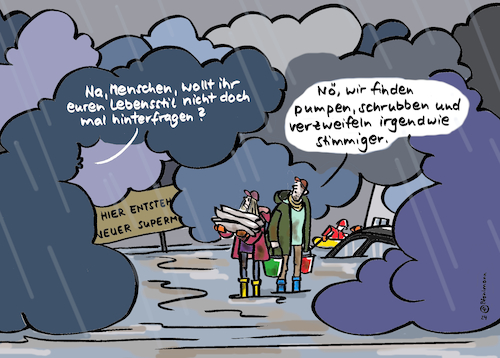 Cartoon: Lebensstil hinterfragen (medium) by Pfohlmann tagged hochwasser,überschwemmung,starkregen,wetter,überflutung,bayern,süddeutschland,klima,umwelt,lebensstil,konsum,menschheit,nachhaltigkeit,katastrophenschutz,wasser,flüsse,hochwasser,überschwemmung,starkregen,wetter,überflutung,bayern,süddeutschland,klima,umwelt,lebensstil,konsum,menschheit,nachhaltigkeit,katastrophenschutz,wasser,flüsse