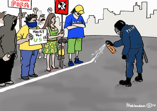 Cartoon: Linienspray (medium) by Pfohlmann tagged karikatur,cartoon,color,farbe,2014,fußball,weltmeisterschaft,brasilien,freistoß,spray,farbspray,linie,regel,abstand,polizei,polizist,proteste,demo,demonstranten,demonstrationen,fifa,karikatur,cartoon,color,farbe,2014,fußball,weltmeisterschaft,brasilien,freistoß,spray,farbspray,linie,regel,abstand,polizei,polizist,proteste,demo,demonstranten,demonstrationen,fifa