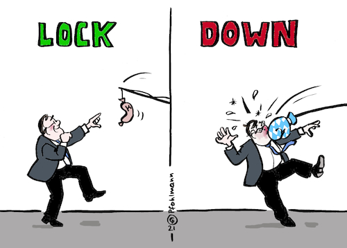 Cartoon: Lock - Down (medium) by Pfohlmann tagged cdu,csu,union,laschet,söder,kanzler,bundeskanzler,kanzlerkandidat,lockdown,corona,pandemie,bundestagswahl,2021,cdu,csu,union,laschet,söder,kanzler,bundeskanzler,kanzlerkandidat,lockdown,corona,pandemie,bundestagswahl,2021