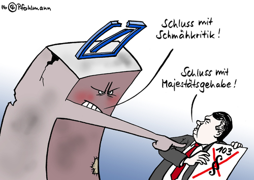 Cartoon: Majestät Deutsche Bank (medium) by Pfohlmann tagged karikatur,cartoon,2016,color,farbe,deutschland,deutsche,bank,spekulation,krise,verluste,gabriel,wirtschaftsminister,spd,schmähkritik,böhmermann,erdogan,paragraph,103,majestät,majestätsbeleidigung,staatsoberhaupt,beleidigung,strafrecht,strafgesetzbuch,anklage,verfahren,einstellung,anzeige,strafanzeige,justiz,gericht,karikatur,cartoon,2016,color,farbe,deutschland,deutsche,bank,spekulation,krise,verluste,gabriel,wirtschaftsminister,spd,schmähkritik,böhmermann,erdogan,paragraph,103,majestät,majestätsbeleidigung,staatsoberhaupt,beleidigung,strafrecht,strafgesetzbuch,anklage,verfahren,einstellung,anzeige,strafanzeige,justiz,gericht