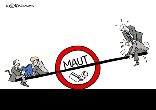 Cartoon: Mautwippe (medium) by Pfohlmann tagged karikatur,cartoon,color,farbe,2014,deutschland,csu,seehofer,dobrindt,maut,wippe,schild,autobahnmaut,cdu,union,schäuble,kritik,merkel,eu,recht,ausländer,vignette,pickerl,verkehrsminister,verkehrspolitik,straßengebühr,karikatur,cartoon,color,farbe,2014,deutschland,csu,seehofer,dobrindt,maut,wippe,schild,autobahnmaut,cdu,union,schäuble,kritik,merkel,eu,recht,ausländer,vignette,pickerl,verkehrsminister,verkehrspolitik,straßengebühr